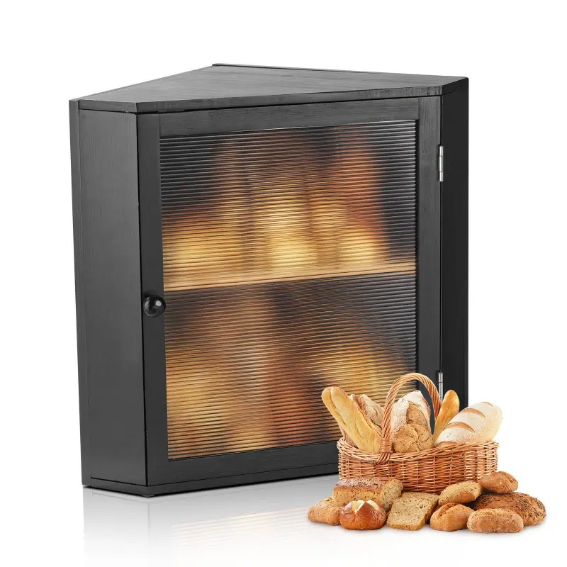 【DealsForYouDays】VEVOR Wooden Bamboo Corner Bread Box Storage, 2-Layer 12.6*12.6*16.73in Large-Capacity Farmhouse Kitchen Counter Container, Magnetic Lid, Acrylic Wavy Door, Adjustable Layer Height, Durable Ventilated Design for Homemade Bread Freshness