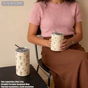 Cactus Pattern Dual-Layer Stainless Steel Insulated Cup, 360ML-600ML, Vacuum Bottle, Travel Mug, Gift for Holidays and Birthdays