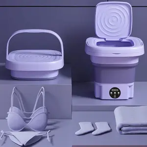 Mini 9L Portable Washing Machine with Handle for Small Clothes, Foldable Design, Blue Light Feature, Ideal for Summer Cleaning