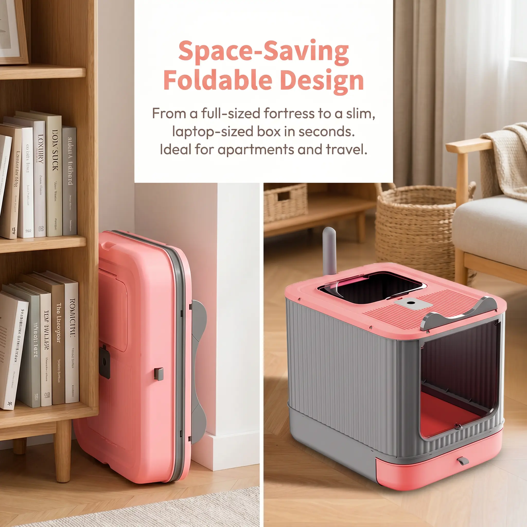 Space Saving Foldable Cat Litter Box for Small Apartments and Renters, Portable Collapsible Enclosed Kitty Potty with Drawer for Easy Clean, Aesthetic Modern Pet Furniture No Smells 2026