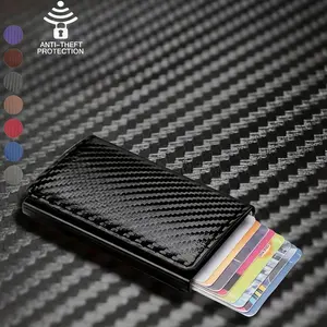 Carbon Fiber RFID Blocking Wallet, Ultra-Thin Metal Pop-Up Credit Card Holder, Aluminum Alloy Material, Non-Woven Design, Men's Minimalist Style