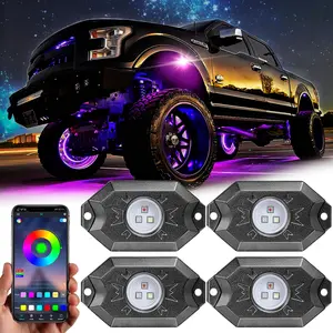 ANGU OFFROAD 4-Pod Off Road Lights - Wireless IP67 RGB LED Underglow Neon Lights with Aluminum Housing, Wiring Included, Multifunctional Ambient & Music Flash for Truck Wheel Wells, Multifunctional Ambient Lights