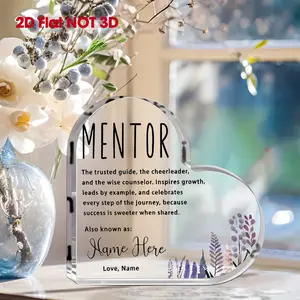 2D Flat, Personalized Heart-Shaped Mentor Nameplate - Custom Name & Date Sign, Acrylic Desk Name Tag with Name/Title/Date - Gift for Teachers, Managers, Coworkers, Graduation, Birthday, Christmas - Office & Presentation