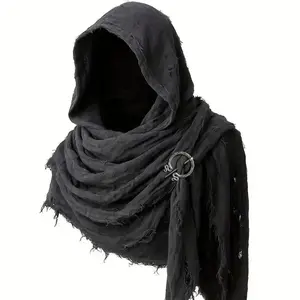 Cloak and Viking hooded cape from the medieval Renaissance period, Halloween costumes, streetwear, popular cultural events, tattoos, durable fabric accessories, Gothic men's clothing, silk, beige, plain color