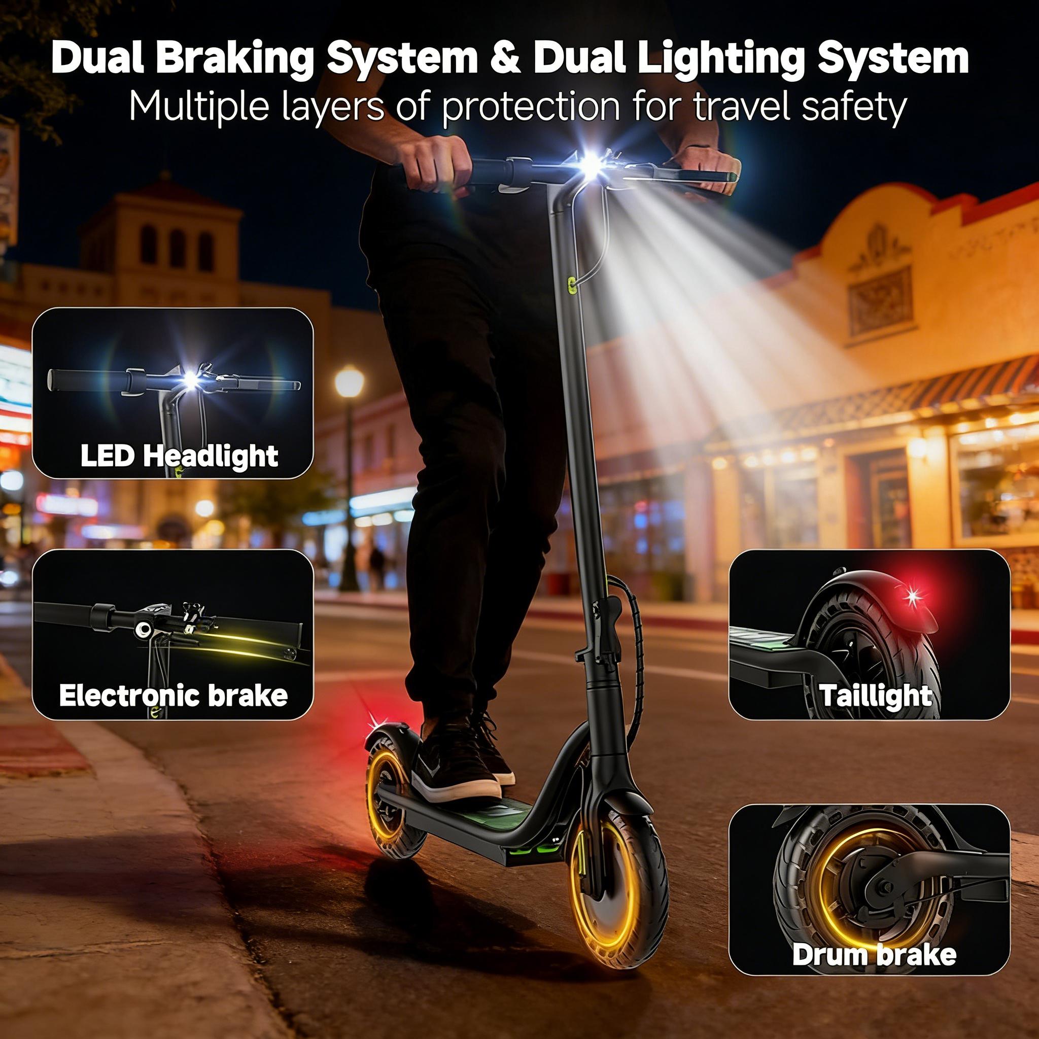 A Safe Urban Commuter Electric Scooter with Double Braking System, 350W Motor, 19MPH Top Speed, 8.5" Solid Anti-Puncture Tires, App Control for Adults