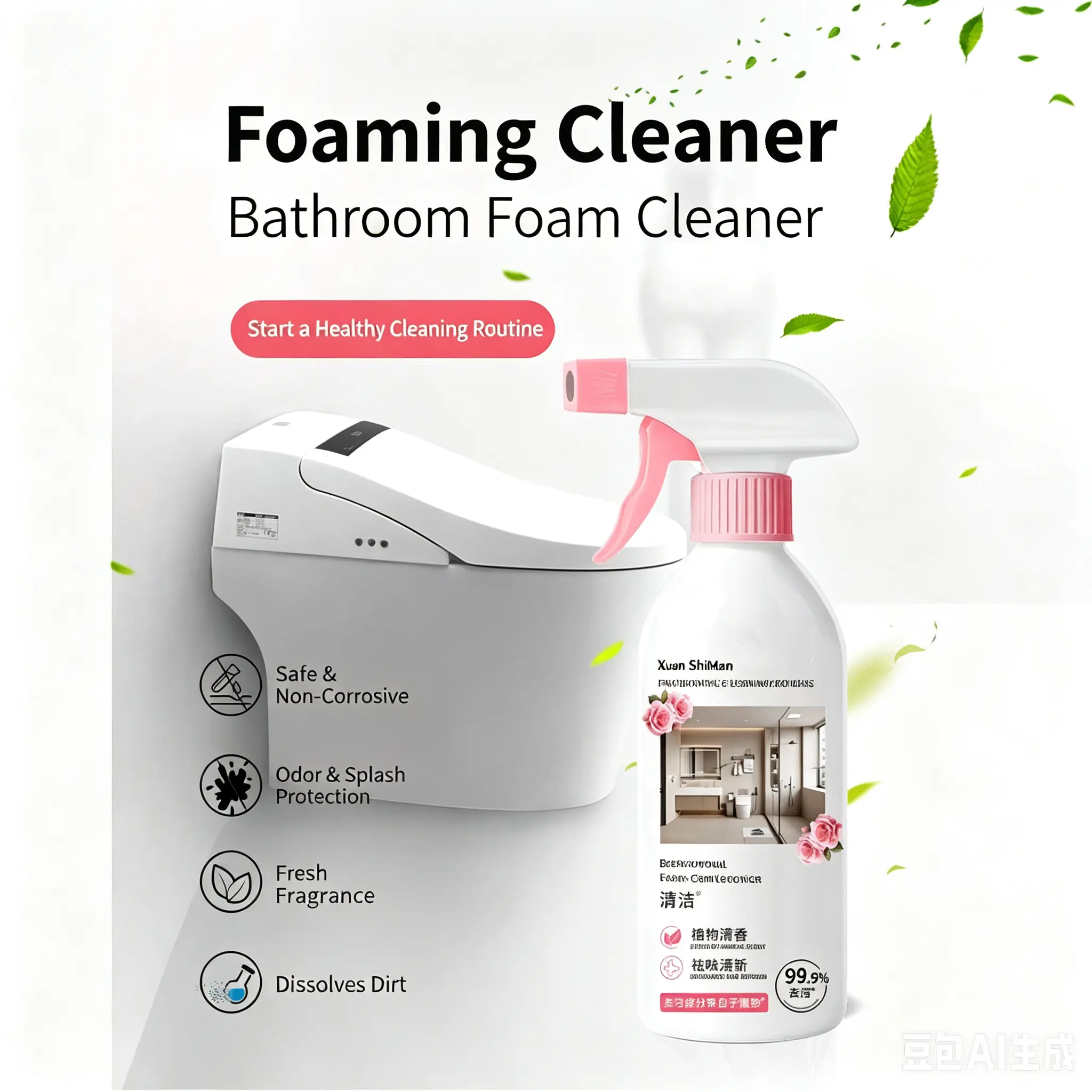 Fragrance cleaning bubbles cleaner for bathroom glass water stains, toilet cleaning agent for bathroom, stain remover and scale remover for toilets, toilet cleaning agent
