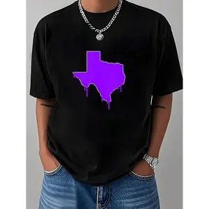 Purple Texas State Drip South Houston TX 713 Slab Lean Screw T-Shirt Cotton Summer Men's Short Sleeve Tops T-Shirt Vintage Shirts Graphic Tees Men Camisas Para Hombre Funny Shirts Printed Extra Long PlusSize, PLUS SIZE