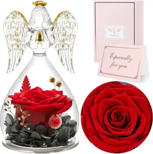Gifts for Mom Birthday Gifts for Women, Mothers Day Preserved Real Roses in Glass Angel Figurine Forever Flowers for Delivery , Flores Eternas Presents for Grandma Wife Daughter Sister Gift4U