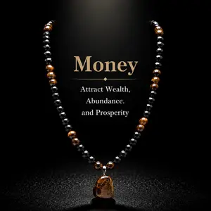 ARPURRAINA Money Attraction Necklace with Tiger Eye Pendant Healing Crystal Stone ,Obsidian,Anniversary, Vacation &Theme Parties Jewelry Charms Abundance Crystal bracelet,Long Chain,Sweater chain,Ideal Gift Jewelry for Men and Women
