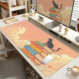 1pc Extra Large Black Cat on Cloud - top Book Stack Mouse Pad Dreamy Desk Pad,Computer Keyboard Mousepad with Non - Slip Rubber Base Durable Stitched Edge Perfect Gift for Home and Office