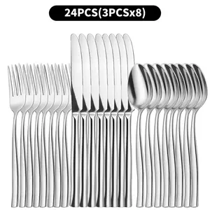 【AREL】 24-Piece 18/10 Stainless Steel Flatware Set (for 8 People) – Mirror Polished, Dishwasher Safe, Suitable for Home, Restaurant, or Banquet Use