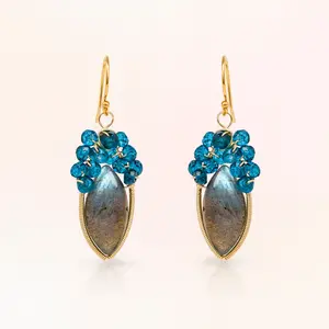 Labradorite Earrings with Apatite Cluster