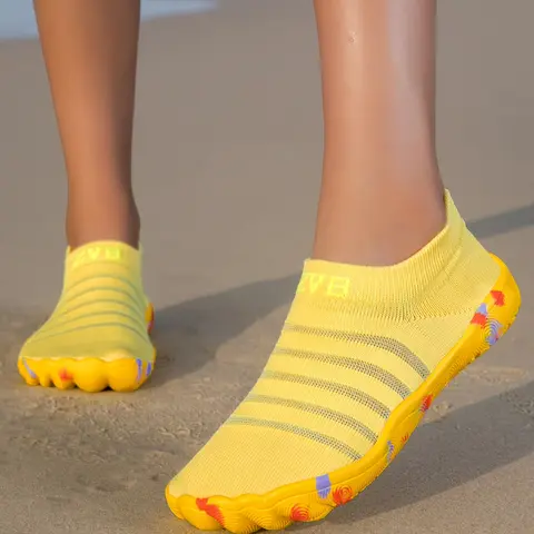 Women's Casual Water Shoes, Wide Toe Design, Elastic Knit Fabric, EVA Sole, Comfortable Breathable, Outdoor Barefoot Shoes for Yoga & Driving, Lightweight Footwear, Water Aqua Shoes