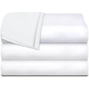 White Classic Twin Flat Sheets 3 Pack, White Cotton Flat Bed Sheet 66x104 Inches, 200 Thread Count Hospital Bed Sheets