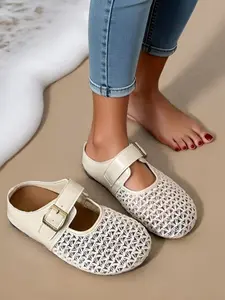 Breathable Mesh Mary Jane Mules, Summer Sandals with Ventilation Holes, Comfortable Toe Protection, Ideal for Shopping, Home, Short Trips