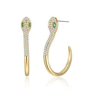 Mytys CZ Punk Gothic Snake Shape Earrings Dangle Hypoallergenic Jewelry Gift for Women