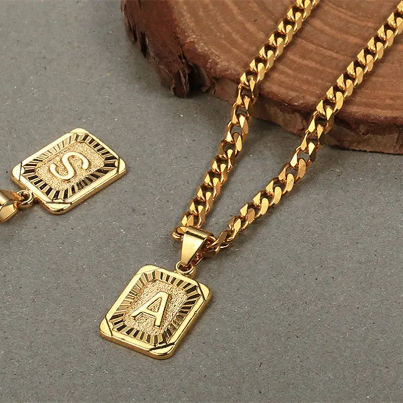 Personalized A-Z Initial Necklace for Women Men 26 Letters Pendant Cuban Curb Chain Fashion Jewelry Gift