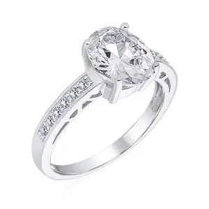 Classic 3CT CZ Oval Solitaire Engagement Ring Cubic Zirconia Pave Filigree Band Sterling Silver