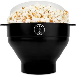 rn Maker - Microwave rn Popper with Handles - Collapsible Bowl, Heat-Resistant, Easy to Clean, Ideal for Family Movie Nights, 15-Cup Capacity - Black