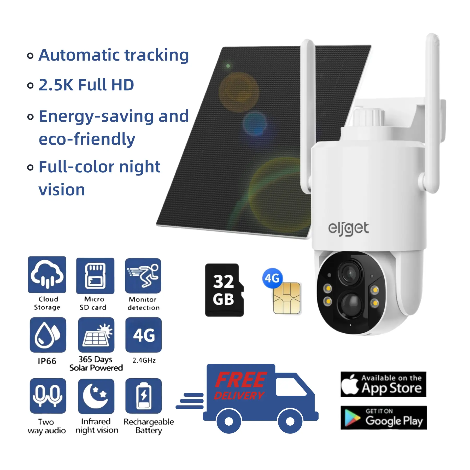 4G LTE Solar Camera Security, No WiFi Outdoor Wireless, 2.5K Spotlight Night Vision, Motion Alert, SD/Cloud Storage, SIM Included, Affordable Home Sur