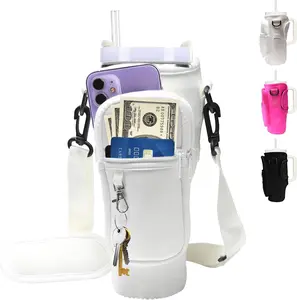 Water Bottle Carrier Bag with Strap for Stanley Cup 40oz/30oz with Phone Pocket, Neoprene Cross-Body Insulated Water Bottle Holder for Tumbler with Handle, Stanley Cup Accessories Drinkware Beach Stylish Mug