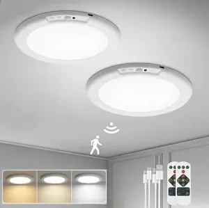 Smart Motion Sensor Ceiling Light, Rechargeable Motion Sensor Ceiling Light with Remote, Magnetic Wireless Ceiling Light Battery Powered for Closet, Shower, Stairs, Shed, Hallway, Porch, Patio, Garage, Easy to Install