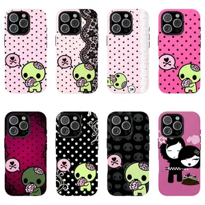 Y2k Kawaii Em0 Z0mb1e Phone Case Phone Case|Pink Black Polka Dot Skull Pattern Protective Cover For iPhone 11 12 13 14 15 16 17 Pro Max For Samsung S26 S25 S24 S23 S22-Gift Ideas For Her/Him