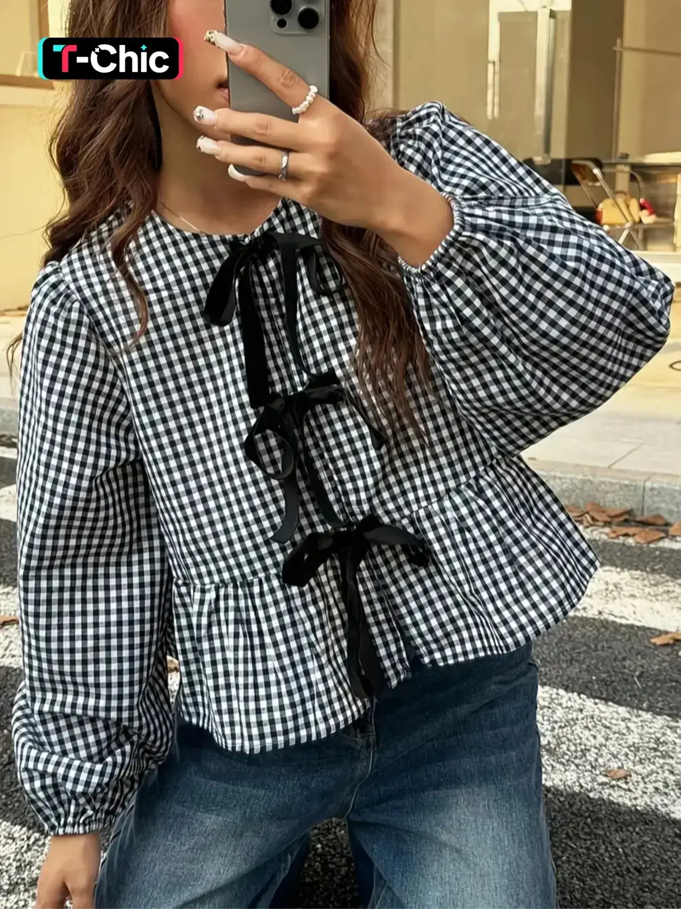 Women's Plaid Print Blouse, Casual Bishop Sleeve, Casual Long Sleeve Top for Fall, Women's Clothing for Daily Wear, Boho Casual Top, Bohemian Fitted Top, Boho Style Blouse, Boho Style Shirt