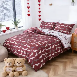 Soft Comfortable 3-Piece Bedding Set with Wiener Dog Print, Includes Duvet Cover and Two Pillowcases, Perfect for Bedroom Decor, Soft Bedding Sets