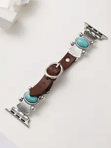 A Vintage Turquoise Inlaid Watch Strap, Smart Watch Straps, Smartwatch Accessories, Compatible with Se/1-9 Series, Suitable for Apple Watch Series 38-49mm, Zinc Alloy, Foldable Clasp, Women's Fashionable Smart Watch Accessories