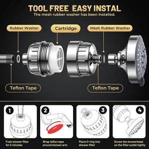 Shower Filter Removes Chlorine & Heavy Metals, Improves Skin & Hair Health, Fits Handheld & Fixed Showerheads, Chrome Head Filter Cartridge, Filtered Shower Head