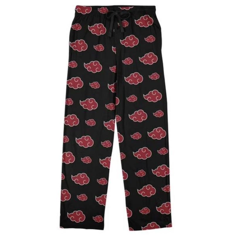 Naruto Shippuden Akatsuki Cloud Symbol AOP Men's Black Sleep Pajama Pants, pajamas for couples, pajamas for holiday