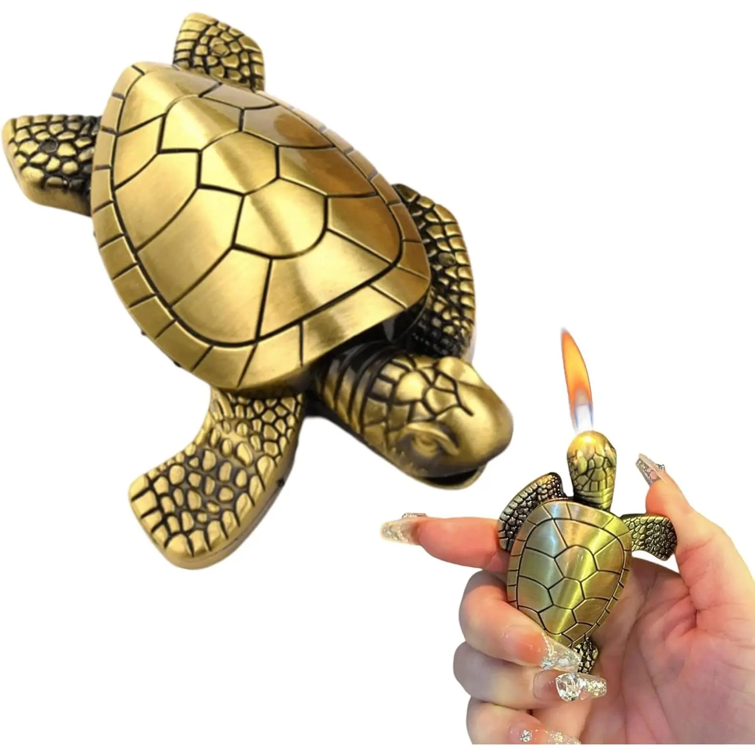Creative Turtle Gas Lighter - Bronze/Gold Refillable Butane Torch, Adjustable Soft Flame Portable Mini Pocket Lighter (No Butane Included) - Luxury Desktop Home Decor Accessory, Men's Accessories, Valentine's Day Gift for Boyfriend