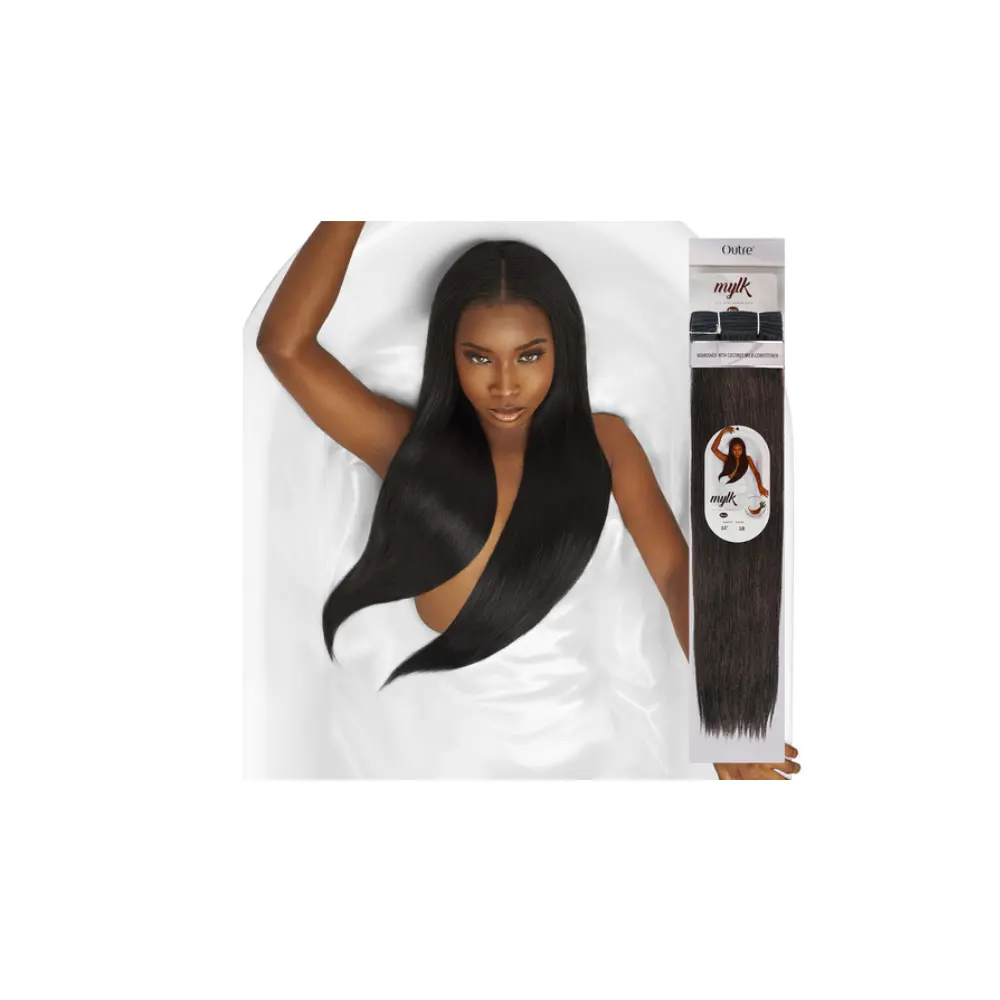 Outre MYLK 100% Human Hair Weaving Extension, 14-Inch Yaki Straight, Heat-Safe Weave Piece for Seamless Blend & Natural Look