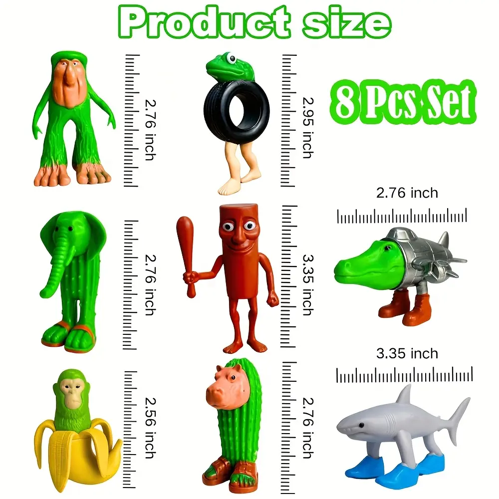 8pcs 1Set Italian Brainrot Plastic Toy Action Figure,Tung Tung Tung Sahur Tralalero Tralala Decorative,Desktop Ornaments, Christmas, Birthday Gifts, Animals summerwins Toyset Dinosaur