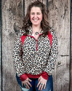 Women's Fitted Leopard Hotshot Cowgirl Quarter-Zip Sweatshirt by Sterling Kreek, Spandex Fabric