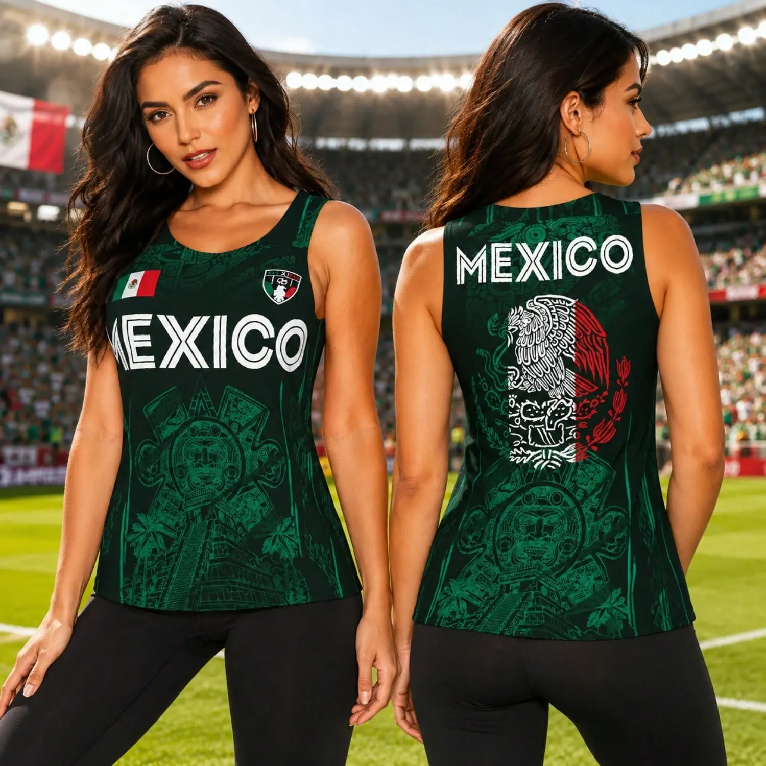 LUSHLACE Women's Mexico Flag All-Over Print Sleeveless Tank Top Casual Summer Outfit Lightweight Graphic Top