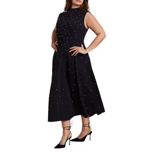 ELOQUII Women's Plus Size Stud Detail Ponte Midi Dress