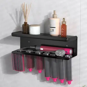 Hair Curler Storage Rack, Blow Dryer Stand, No-Drill Hair Styling Holder, Modern Design, Space-Saving Bathroom Organizer