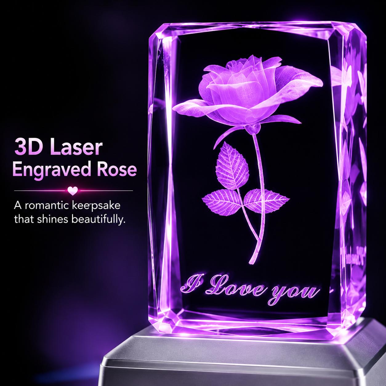 3D Laser Engraved Crystal Rose Custom Night Light with Touch LED Silver Base, Elegant Indoor Decorative Light, Bedroom Desk Decoration, Birthday/Valentine’s Day Gift for Home Improvement Lighting Accessories, Elegant Lighting, Led Ambient Lighting