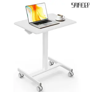 Smiaoer Adjustable Mobile Rolling Standing Desk - Overbed Table with Wheels Teacher Podium Laptop Computer Cart Work Table for Home, Office, Classroom