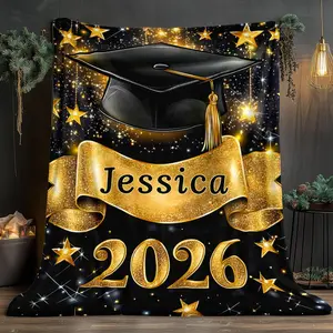 A 2026 Graduation Commemorative Throw Blanket—featuring a graduation cap theme and custom name print—is a lightweight, portable blanket suitable for use on sofas, during travel, while camping, or in bedrooms, living rooms, and offices.,summervibes