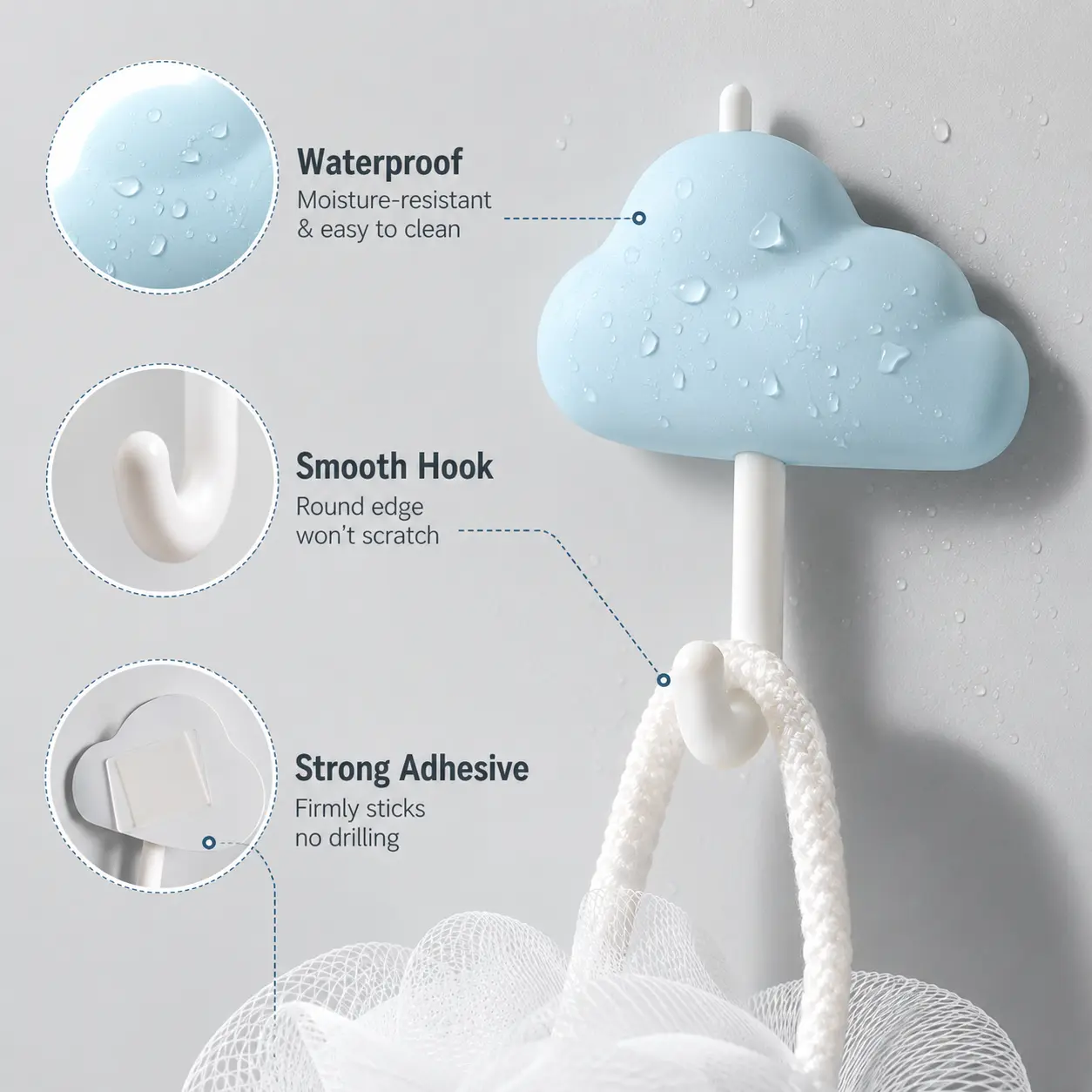 Cloud Shaped Suction Cup Wall-Mounted Tissue Box - 1 Large Capacity Facial Tissue Dispenser Home Accessory for Bathroom, Kitchen, Smooth