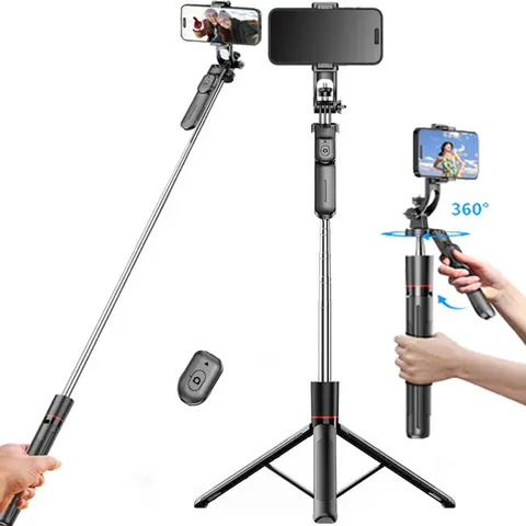 67in Aluminum Alloy Selfie Stick Phone Tripod Stand with Bluetooth Remote Ctrl, Detachable Portable Extendable Mobile Device Accessory, Compatible with Smartphones, Cameras, Ring Lights, DJI, GoPro (Accessories for Women Included)