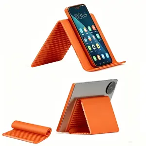 Silicone Phone Stand with Aluminum Core, Flexible and Foldable Desk Holder, Adjustable Non-Slip Multi-Angle Stand for iPhone iPad Laptop, Portable Travel Stand