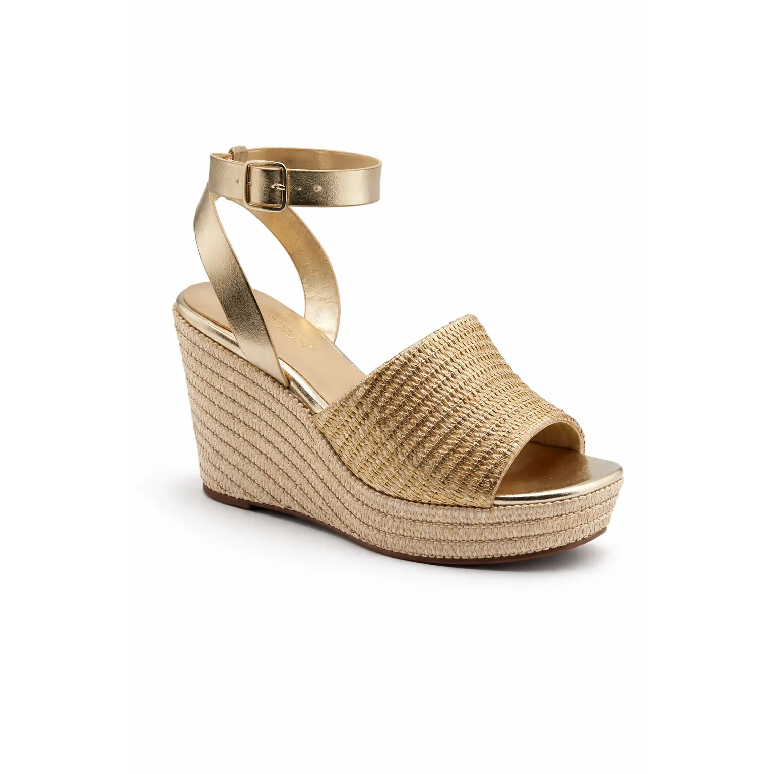 Bamboo Attire Women's Gold Wedge Sandal, Buckle, Footwear, Elegant, Classy, Stylish, Fashion, Heeled, Shoe, Decor, Braid, Casual