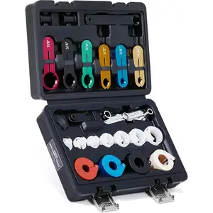 Quick Disconnect Tool Set, 25-piece kit for air conditioning, fuel, and transmission system line disconnection, suitable for Ford, Chevrolet, GM, and other vehicle models, black