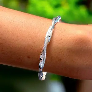 Sterling Silver Twisted Silver Bangle | Two Strand Silver Bracelet Bangle | Hammered Mobius Bangle | 925 Sterling Silver | Adjustable Bangle