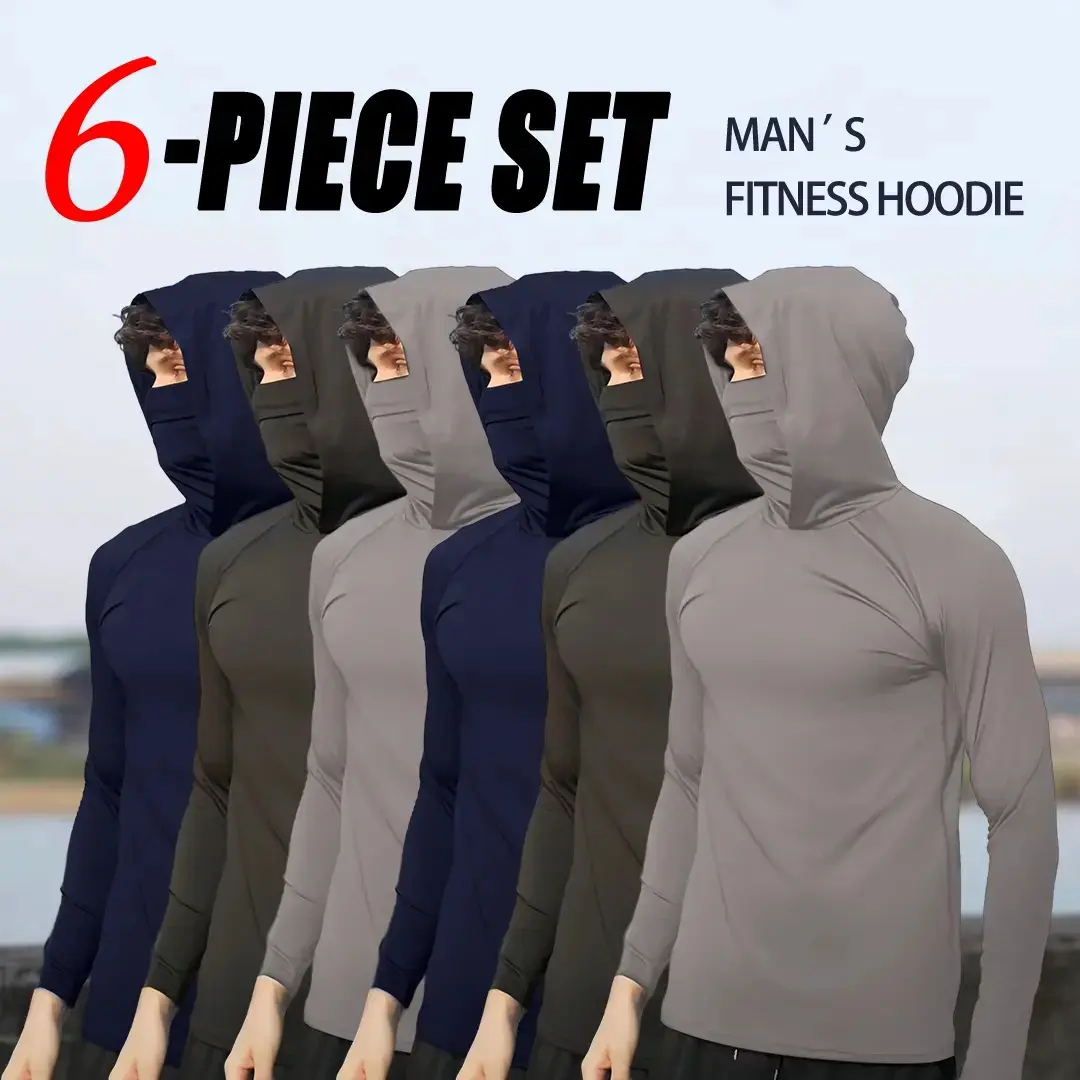 6-Piece Men's Casual Hoodie Pullovers Blue Black Light Gray Slim Fit Long Sleeve Lightweight UPF Sun Protection Soft Breathable Timeless Classic Versatile Machine Washable Comfort Multi-Occasion Wear Menswear Set Stylish Tops