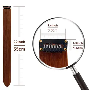 Dream Rainbow 14 PCS 22 In Clip in Hair Extensions Coffee Color Highlight Long Straight Synthetic Hairpieces for Girls Women Kids Gift 55cm Length 1.4inch Width 3.6inch Height 1.6inch Depth